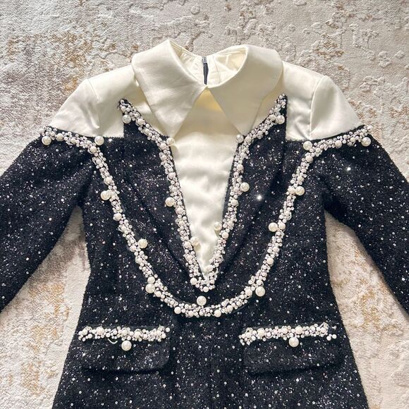 Z.Y Eleonore Faux-Pearl Tweed Mini Dress - Size Medium - Picture 3 of 11